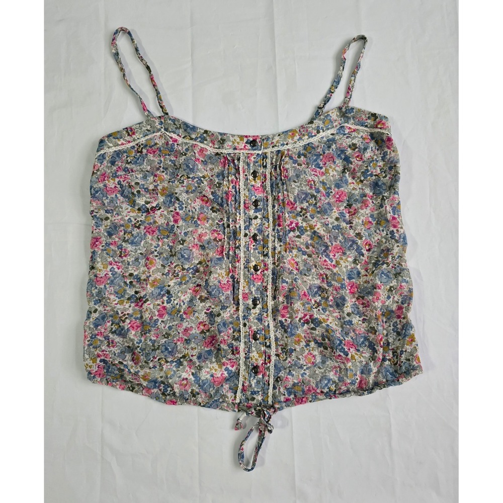 Garage Floral Cami Top Blue Pink Wildflower Lace Trim Button Front Small - Picture 2 of 14